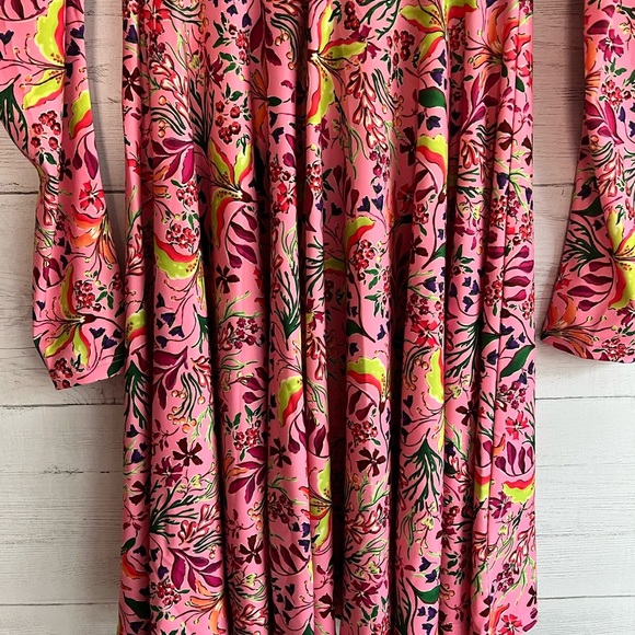 Hale Bob Spring Dress Pink Floral 'Manila Jersey' Twist Front Balloon Sleeve NWT - Picture 4 of 15